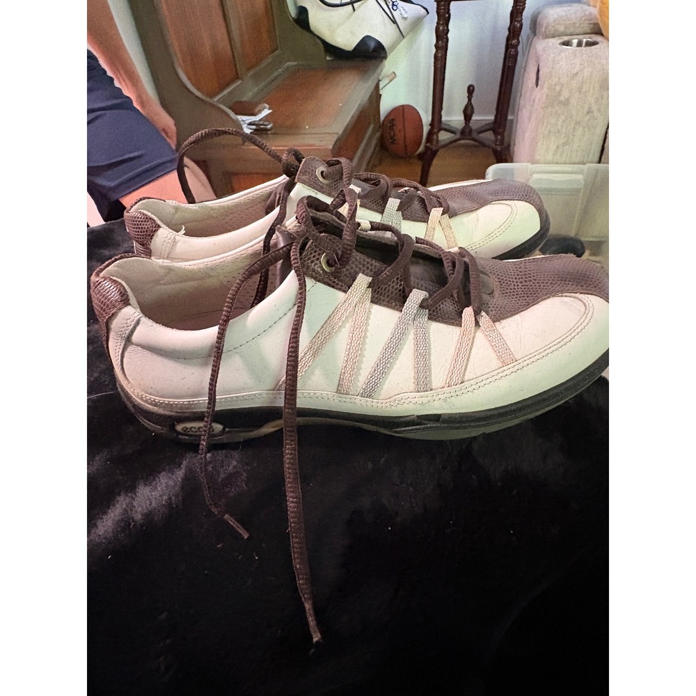 Ecco Golf Shoes Womens 38 White Brown Leather Snake Print Spikes Athletic